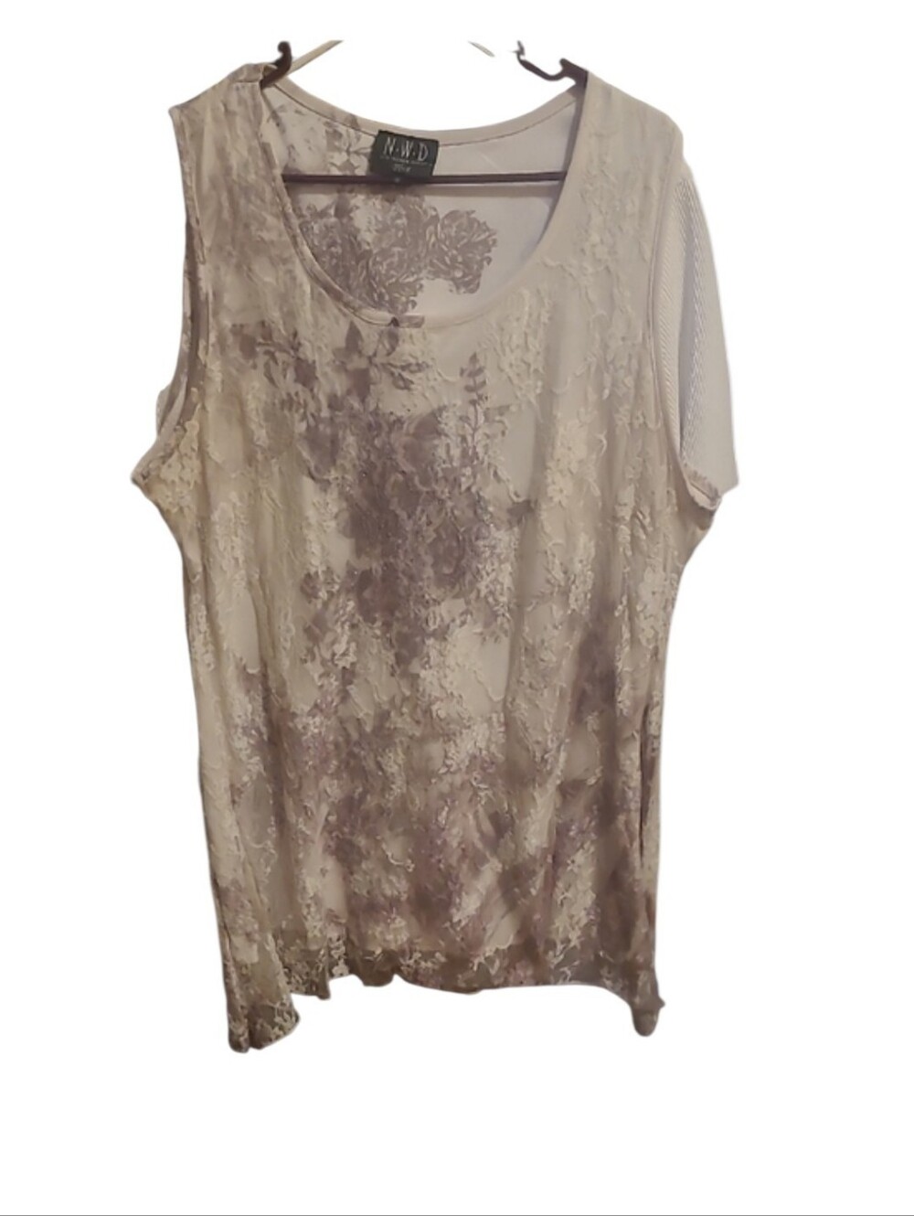 Women's Lace Floral Tank Top - Light Mauve on Cream